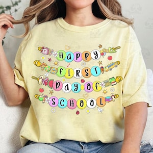 Retro First Day Of School Png, Teacher Bracelet Png, Back To School Png, Kids School Shirt Design, Teacher Gifts, Trendy Girly School Png