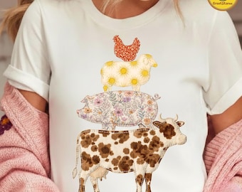 Western Animals PNG, Faux Patchwork Cow Design, Farm Animal Shirt PNG, Country Western Png, Rustic Sublimation Png