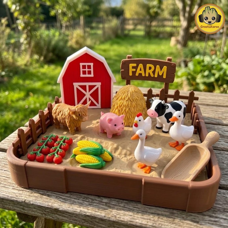 Farm Animal Playset 3D Print File, Thanksgiving Play Kit STL 3MF, Farm ...