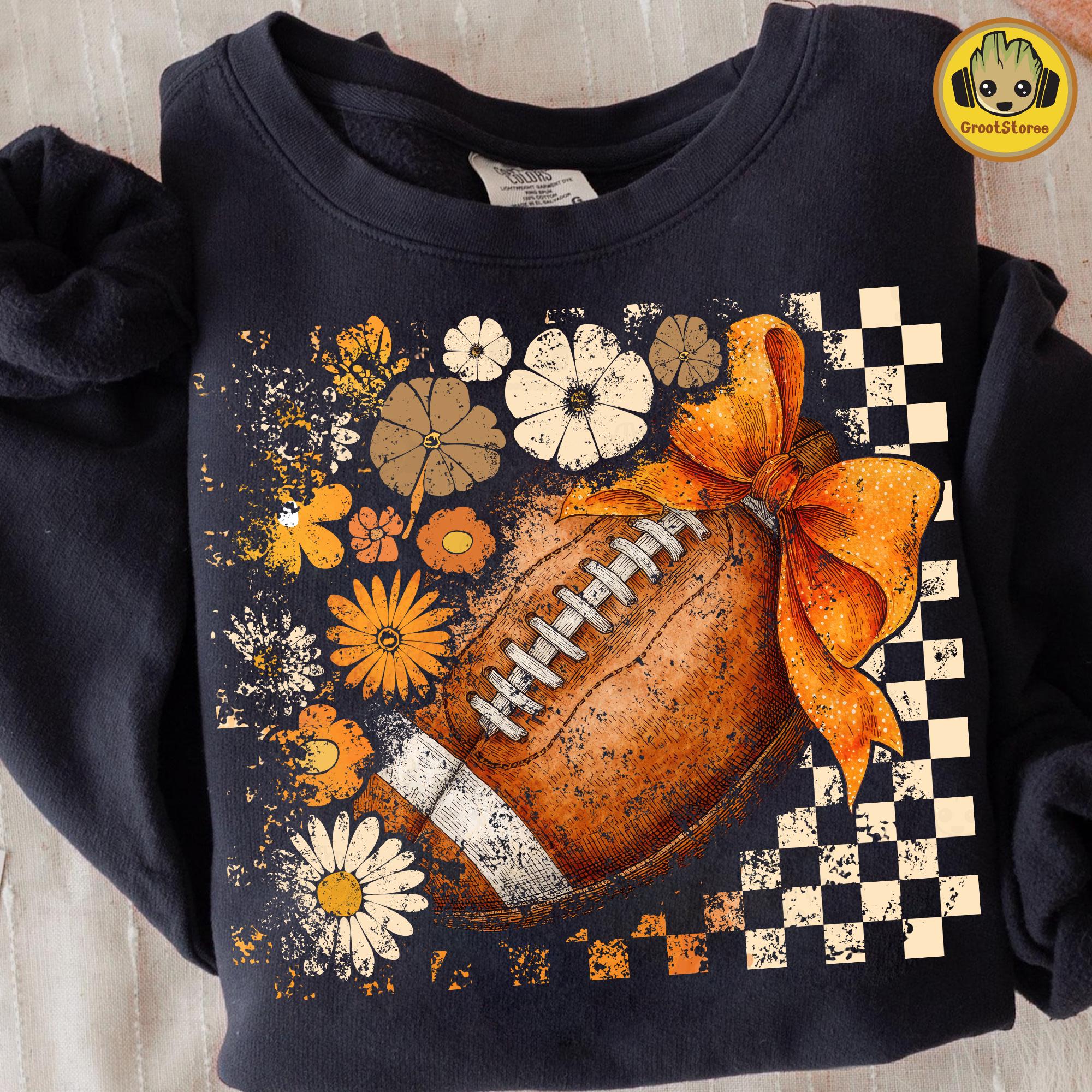 Retro Football Coquette Game Day Png, Preppy Floral Football Shirt Design, Girly Autumn Png, Football Mom Png, Touchdown Season Png