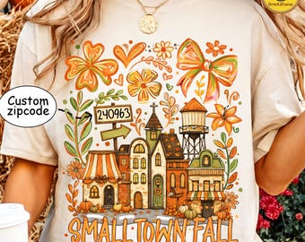 Personalized Fall Town PNG, Custom City Name Zip Code Shirt Design, Cozy Autumn Village PNG, Small Town Sublimation Digital File