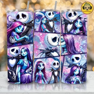 Nightmare Hallowee Couple 20oz Skinny Tumbler Png Design, Halloween Friend 20oz Tumbler Png, Halloween Cartoon Nightmare Png, Digital File