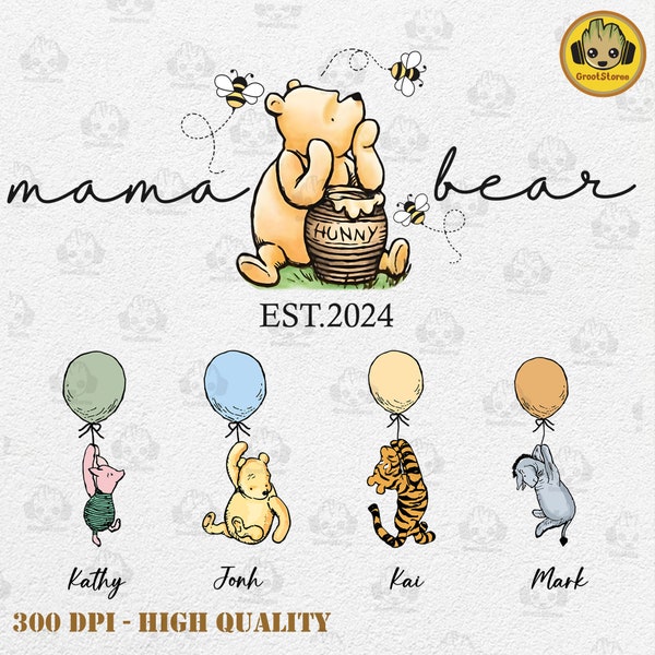 Custom Nana Bear Est.2024 Png, Mama With Kid Name on Sleeve Png, Retro Mama Bear Png, Happy Mother's Day Png, Gift For Mom, Digital Download