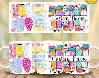 Teacher Appreciations Mug Wrap 11oz Mug Template, Personalized Teacher Name Mug Wrap, Custom Teacher Mug Wrap PNG, 100 Days Of School Png