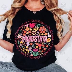 Retro Preppy Maestra Floral Png, Boho Floral Maestra Png, Vintage Preppy Spanish Teacher Png, Brushstroke Teacher Shirt Png, Digital File image 2