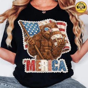 Patchwork Patriotic Bigfoot Design Png, Red White And Bigfoot Png, Stay Trashy America Png, Patchwork 4th Of July Png, Funny Bigfoot Png