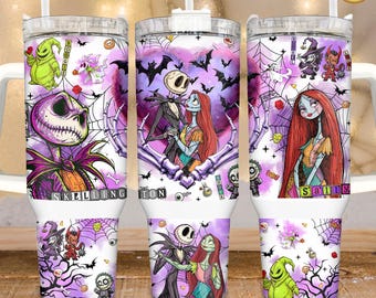Scary Halloween 40oz Tumbler Wrap PNG, Nightmare Couple Horror Movie Wrap, 40 oz Tumbler With Handle Sublimation Design, Digital Download