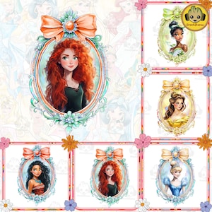 Watercolor Princess Png Bundle, Mirror Princess Castle Png, Cartoon PNG Clipart, Princess Coquette Png, Family Trip Png, Family Vacation Png