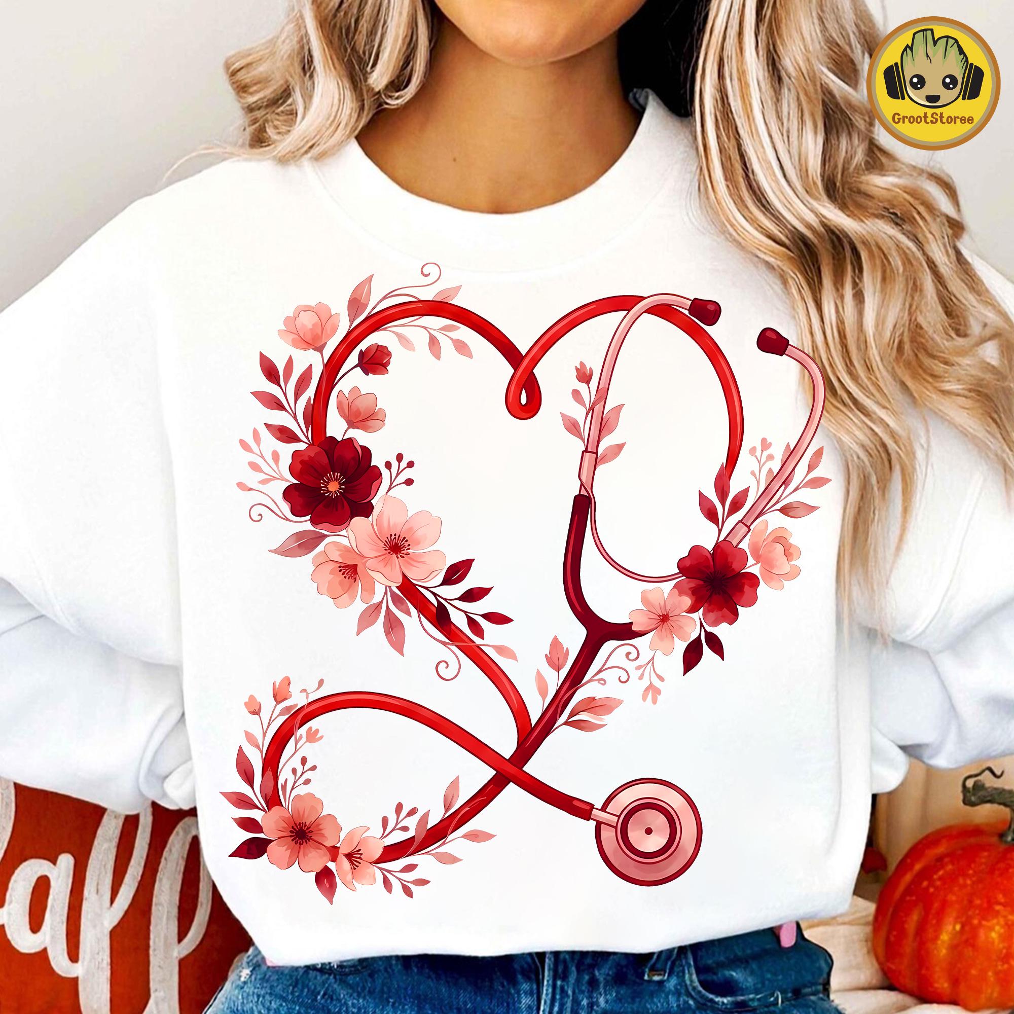 Floral Nurse Stethoscope Valentine Png, Valentines Day Nursing Png ...