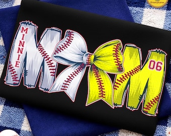 Aangepaste honkbalsoftbal mama png, shirt softbal moeder met kindernaam en rugnummer png, wedstrijddag png, honkbalcoquette, softbalstrik png