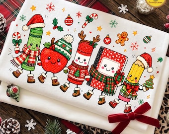 Christmas Teacher Shirt PNG, Holiday School Doodle Design, Santa Reindeer Graphic, Merry Christmas Teacher PNG, Winter Sublimation File
