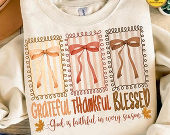 Grateful Thankful Blessed Png, Coquette Fall Season Png, Faith Based Autumn Sublimation, Christian Fall Bow Png, Religious Fall Png