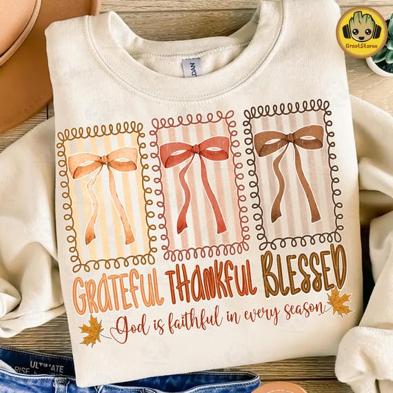 Grateful Thankful Blessed Png, Coquette Fall Season Png, Faith Based Autumn Sublimation, Christian Fall Bow Png, Religious Fall Png