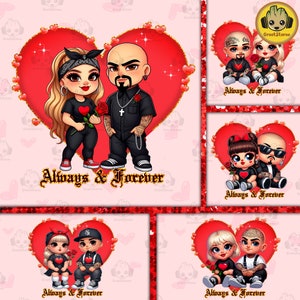 5+ Valentine Old School Chola Png Bundle, Spanish Couple Valentine Design, Spanish Girl Valentine Png, Old School Cholo Couple Png