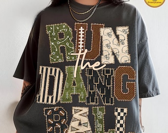 Patchwork Run the Dang Ball PNG, Football Mom Leopard Sublimation, Retro Game Day Shirt Design, Touchdown Football Season