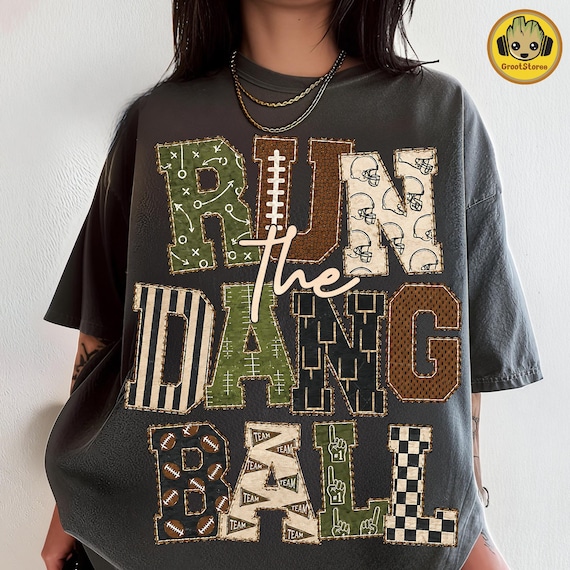 Patchwork Run the Dang Ball PNG, Football Mom Leopard Sublimation, Retro Game Day Shirt Design, Touchdown Football Season