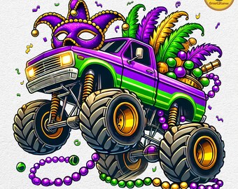 Mardi Gras Monster Truck Png, Monster Truck Mardi Gras Sublimation Png, Coquette Png, Mardi Beads Louisiana Festival Png, Fat Tuesday Png