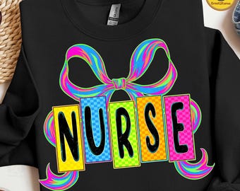 Benutzerdefinierte Neon Krankenschwester Kokette Png, Retro Girly Rosa Krankenschwester-Shirt Design, adrettes Krankenschwesternleben Png, Krankenschwester Bogen Sublimation, Krankenschwester Wertschätzung Png