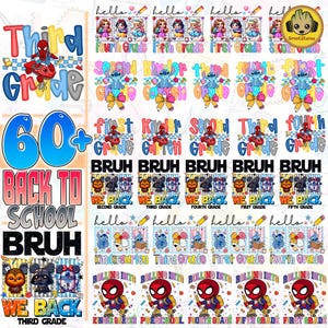 60+ Cartoon Back To School Bundle Png, Superhero First Day Of School Png, T Shirt Bundle PNG, Coquette Teacher Png, Girl Shirt Designs