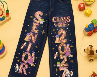 Senior Princess Graduation PNG, Class of 2027 Princess Frog Design, Separate Letter Pants PNG, Senior Cartoon Sublimation, Graduation Png