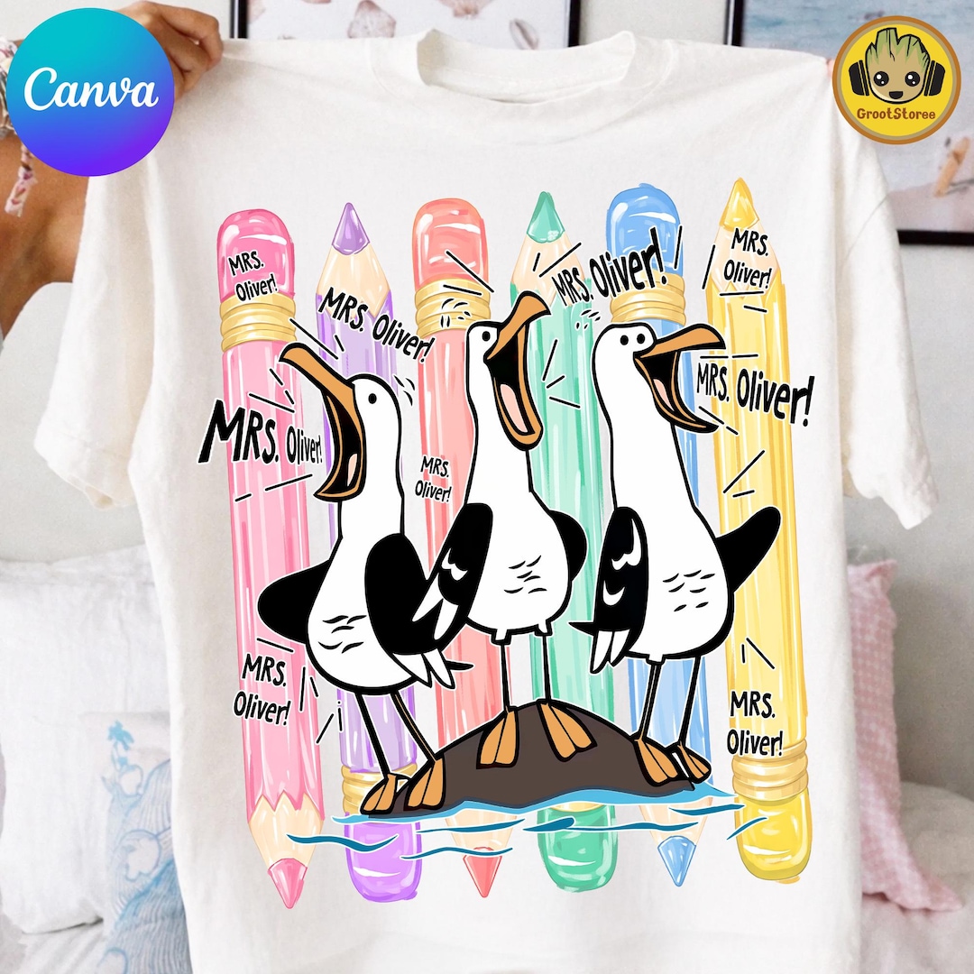 Editable Teacher Name Canva Template, Funny Seagull Teacher PNG, Personalized Teacher Team