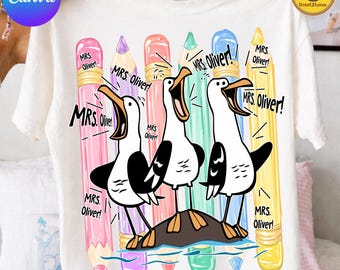 Editable Teacher Name Canva Template, Funny Seagull Teacher PNG, Personalized Teacher Team Squad Design, Bulk Text Change, Digital Download