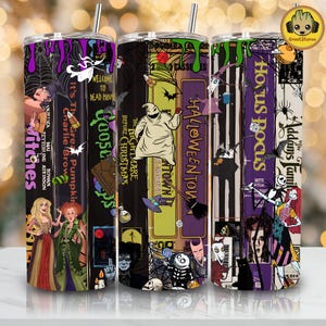 90s Style Retro Vintage Halloween Tumbler Wrap, Halloween Movies VHS 20oz Skinny Tumbler Wrap, Halloween Characters 20 oz Tumbler Png design