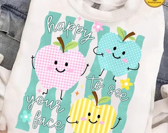 Cute School Supplies PNG, Happy To See Your Face Design, Teacher Shirt PNG, Crayon Apple Notebook Clipart, Back To School, Digital Download