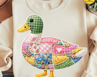 Easter Goose Patchwork PNG, Floral Bunny Spring PNG, Cottagecore Gingham Patchwork Design, Retro Valentine Easter Sublimation