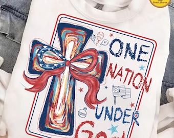 One Nation Under God PNG, God Shed His Grace, Patriotic Memorial Day Design, American Whimsy, Girly Dainty Stripes