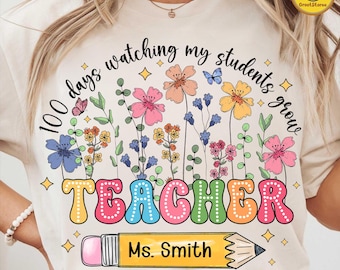 Teacher 100 Days PNG, 100 Days Watching My Students Grow Design, Cute Teacher School Shirt Graphic, 100th Day Teacher PNG