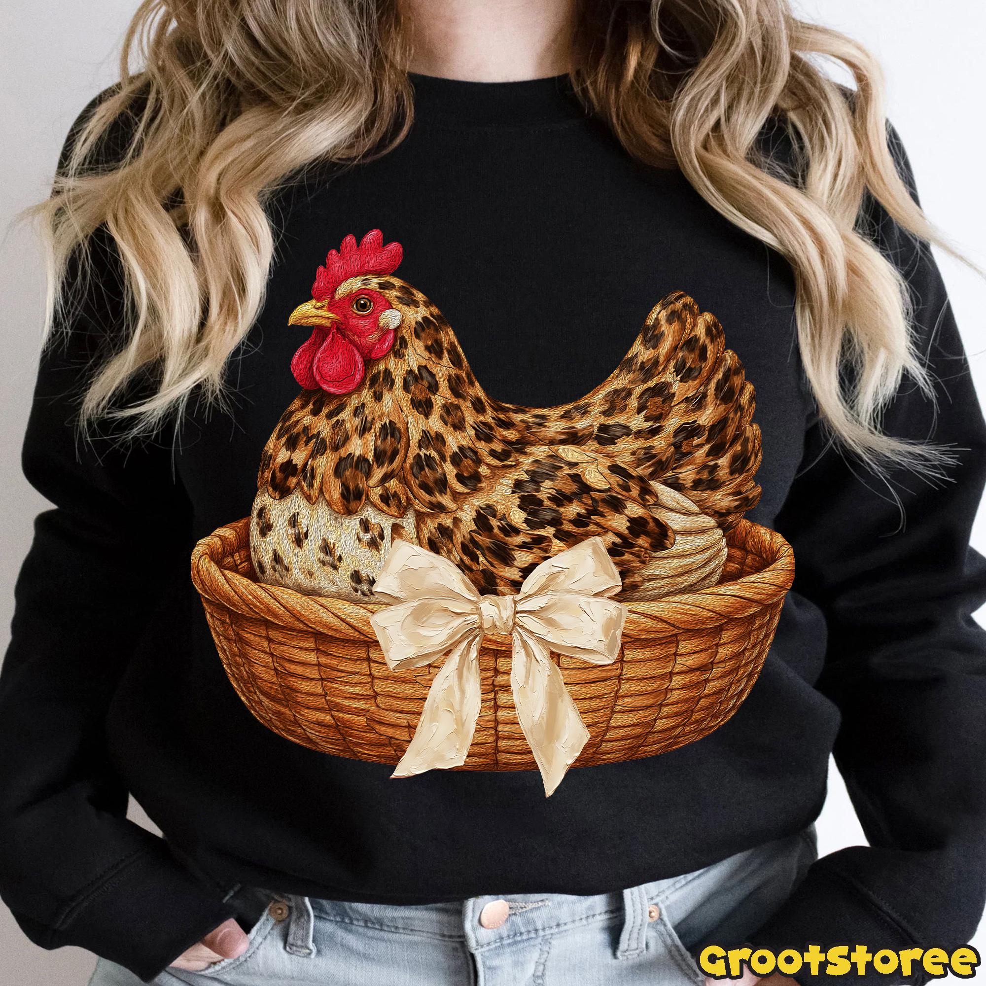 Leopard Pattern Chicken Leopard Hen Vintage PNG, Hand Painted Oil Farm Chicken Design, Grandma ...