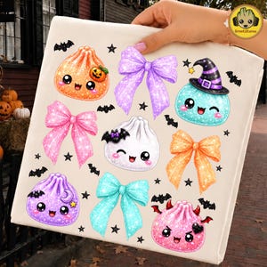 Kawaii Halloween Dumpling PNG, Glitter Spooky Food Characters, Cute Fall Halloween Clip Art Bundle, Sparkle Sublimation PNG Download