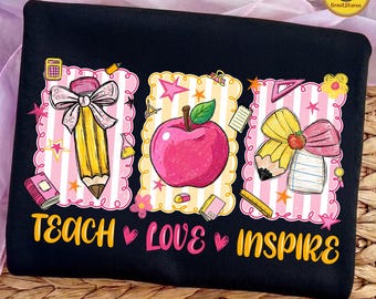 Teach Love Inspire Png, Teacher Pencil Bow Png, Stripes Teacher Png, Retro Teacher Back to School Png, Teacher Life, Teacher Appreciation