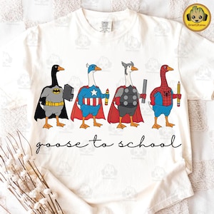 Funny Goose To School Png, Superhero Goose Back To School Png, First Day Of School Png, Cartoon Heroes Teacher Png, Hero Kids Shirt Png
