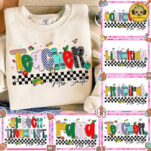 Custom Preppy Teacher/Para/Counselor/Librarian Back to School Bundle PNG, Custom Teacher Coquette First Day of School Png, Girly Pink Bow