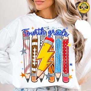 Pre-K To Fourth Grade PNG Bundle, Preppy Blue Gingham School Design, Baseball Basketball Lightning Bolt, First Day Of School PNG image 5