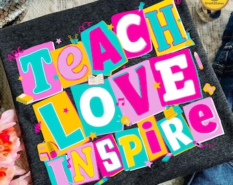 Teach Love Inspire Png, Teacher Pencil Bow Png, Boho Floral Teacher Png, Retro Teacher Png, Back to School, Teacher Png,Teacher Appreciation