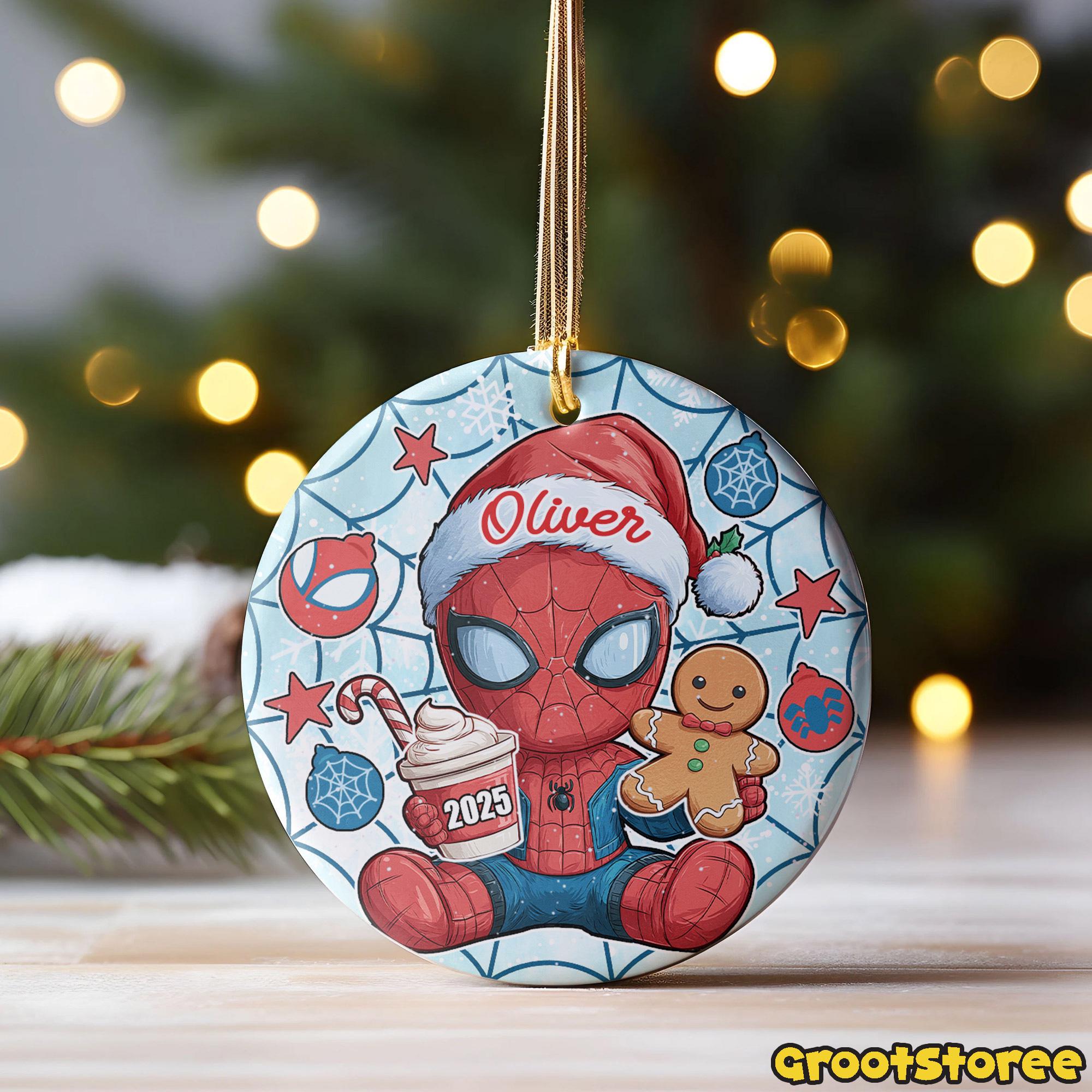 Discover Custom Spider Christmas Ornament, Personalized Cartoon Superhero Xmas Tree Decor, Kids Christmas Ornament Design