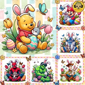 6 Cartoon Easter Character Png Bundle, Spring Easter Png, Happy Easter Day Png, Superhero Easter Png, Pika Easter Egg Png, Digital Download