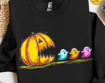 Retro Halloween Pumpkin Chasing Ghost Png, Neon Halloween Png, Spooky Season Png, Fall Vibes Png, Funny Halloween Boo Ghost Shirt Png