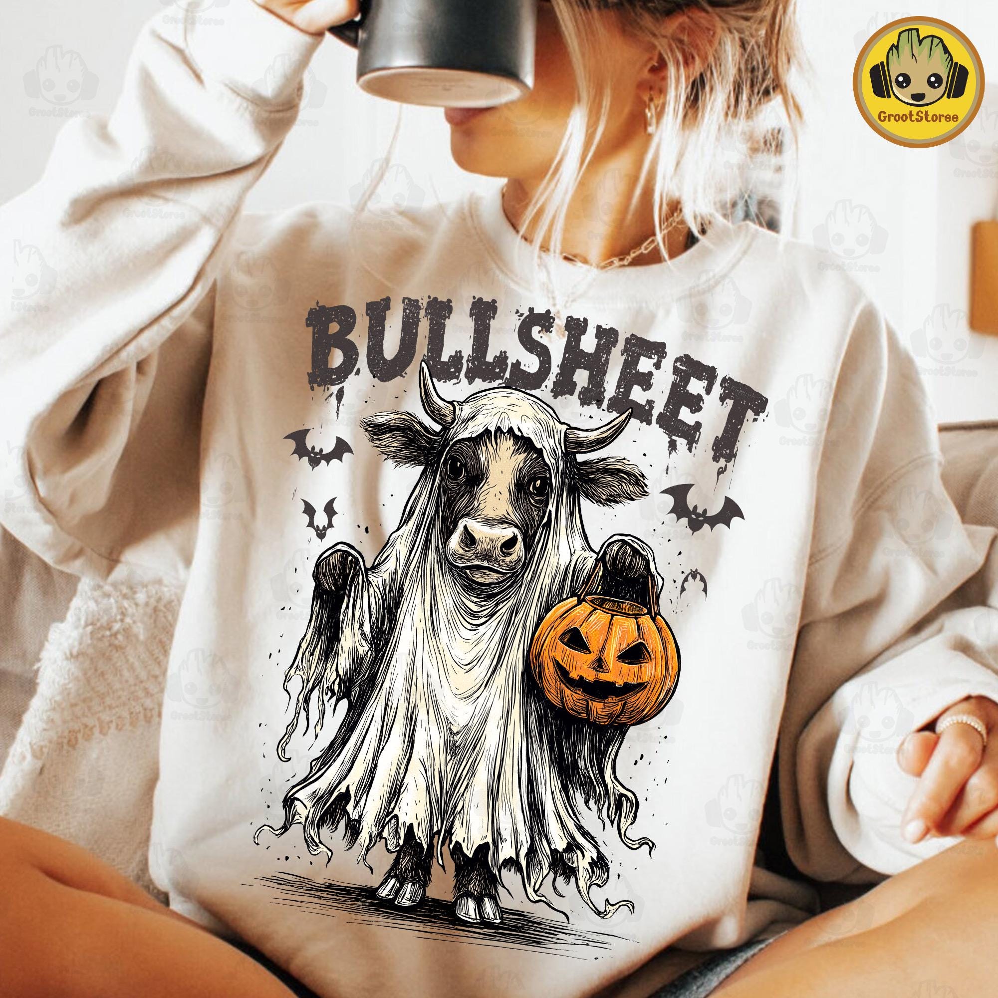 Retro Bullsheet Halloween Png, Moo I Mean Boo Png, Funny Halloween Highland Cow Png, Trendy Cute Cow Shirt Design, Trick Or Treat Png