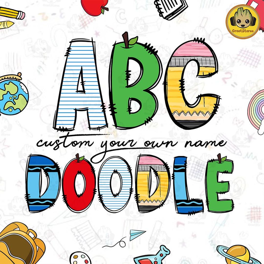 BUNDLE Back to School Doodle Letters Png, Pencil Hand Drawn Doodle ...