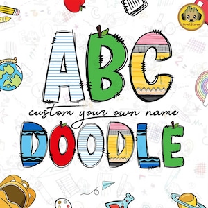 BUNDLE Back To School Doodle Letters Png,  Pencil Hand Drawn Doodle Alphabet, Alphabet Doodle Font Set Sublimation Design,Back To School Png
