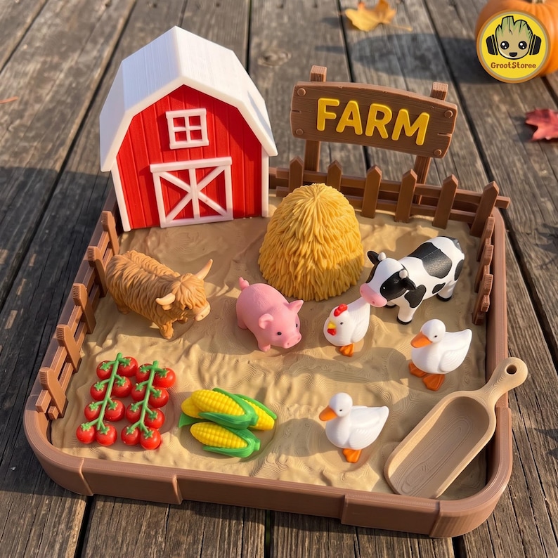 Farm Animal Playset 3D Print File, Thanksgiving Play Kit STL 3MF, Farm ...