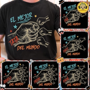 Paquete de puños con el logo de "El Mejor Papá del Mundo" personalizado para niño pequeño, PNG, Papá español vintage, PNG personalizado para el Día del Padre, regalo para papá latino