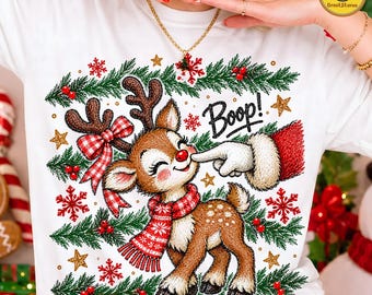 Retro Christmas Boop PNG, Cute Santa Reindeer Holiday Design, Trendy Xmas Shirt Graphic, Festive Christmas Sublimation PNG, Digital Download