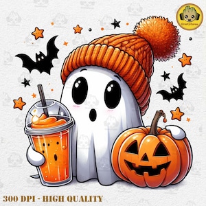 Ghost Coffee Png, Ghost Pumpkin Png, Retro Cute Ghost Png, Halloween Png Sublimation Design, Spooky Vibes Png, Boujee Ghost Png Design
