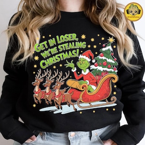 Divertente "Stiamo rubando il Natale" Png, personaggi del mostro verde natalizio Png, ragazzo cattivo di Natale retrò Png, renna di Natale Png, Babbo Natale Png