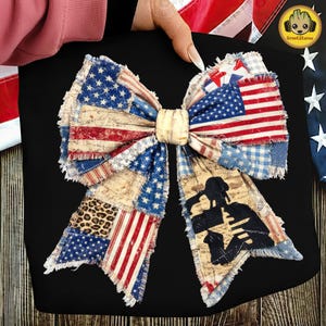 Coquette American Flag Bow PNG, Retro Patriotic Faux Patchwork Design, 4th of July Independence Day Shirt PNG File